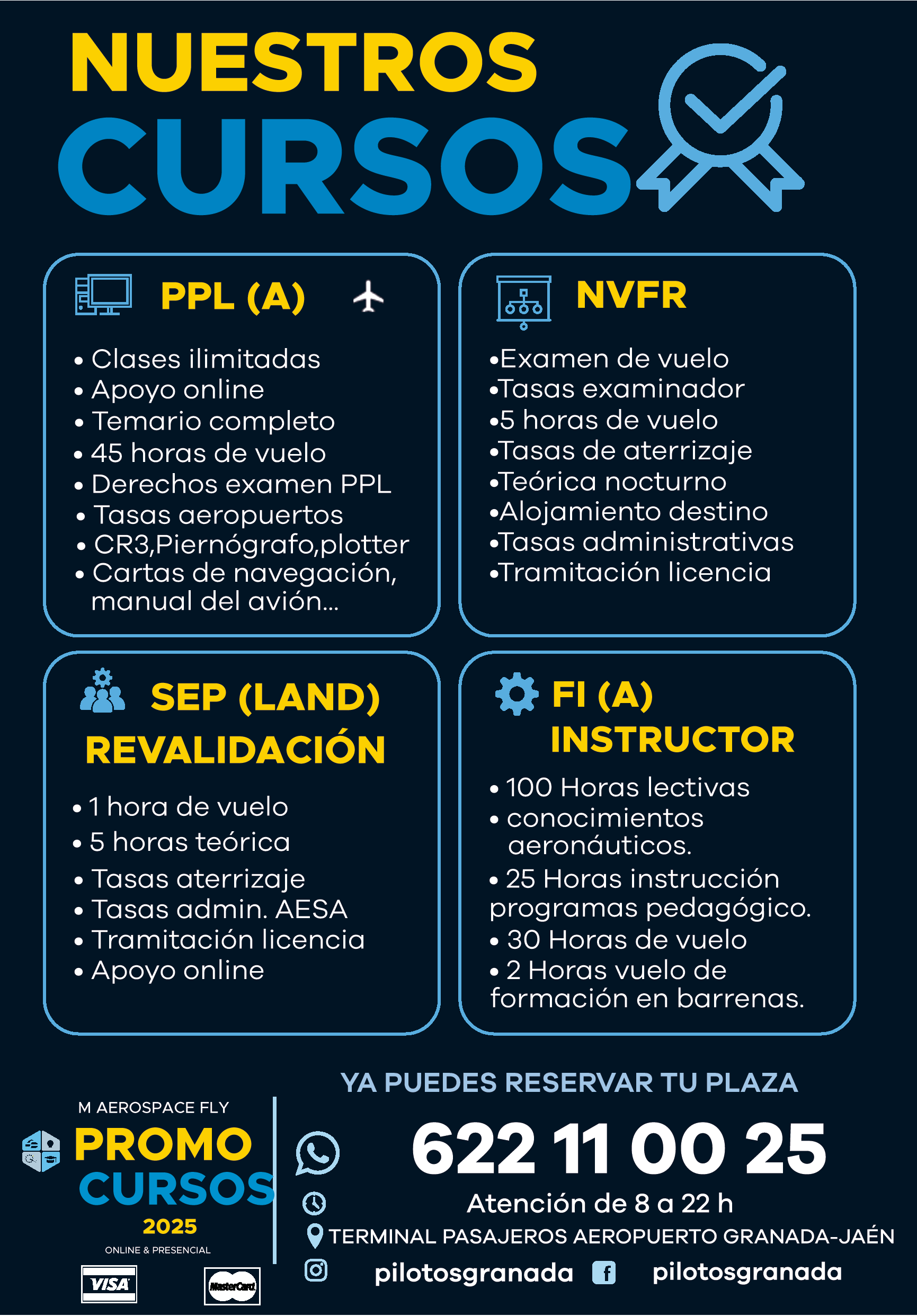 NVFR, PPL (A), FI Instructor PPL (A) Piloto privado Granada